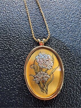 Reed & Barton Vintage Damascene January Carnation Pendant Necklace